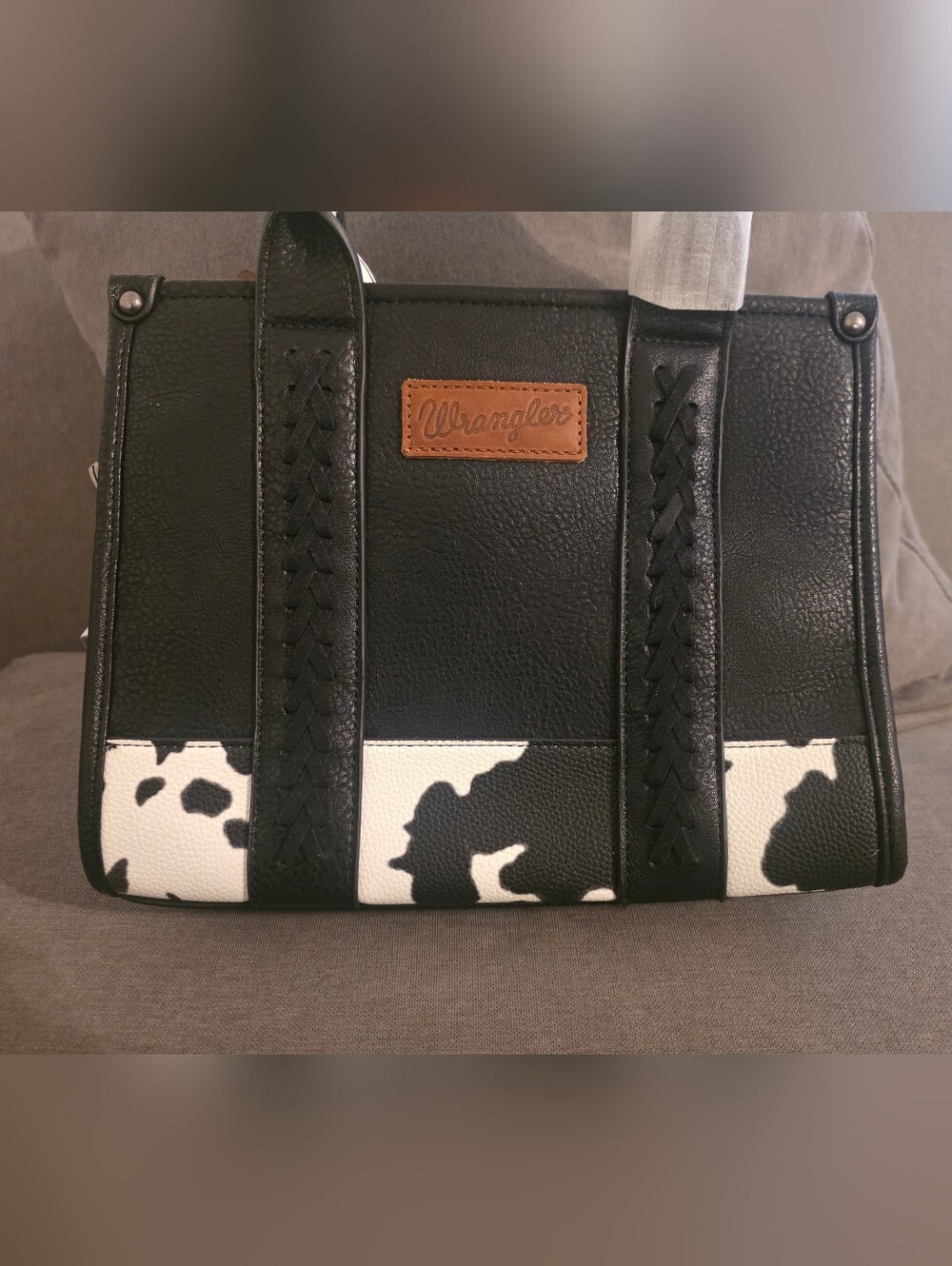 Wrangler Black & White Cow-Print Tote Bag